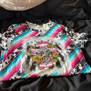 Brand new size large southern stitch multi color/cow print top